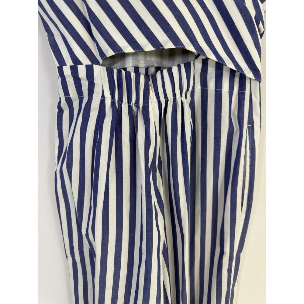 J. Crew Sleeveless Wrap Tie Waist Wide Leg Jumpsuit Blue White Striped Sz 4 EUC - Picture 9 of 16
